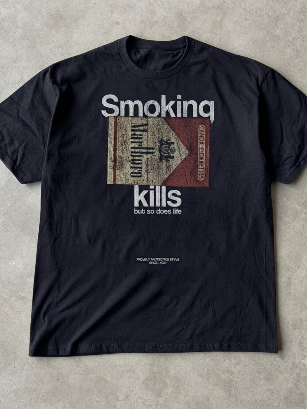 Smoking Kills Marlboro Graphic Black Tee Reprinted